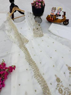 White fendy silk embroidered stitched kurta set 4