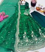 Green fendy silk embroidered stitched kurta set