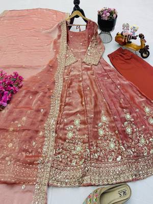 Onion pink fendy silk embroidered stitched kurta set 1