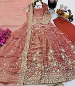 Onion pink fendy silk embroidered stitched kurta set