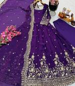 Purple fendy silk embroidered stitched kurta set