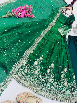 Green fendy silk embroidered stitched kurta set 2