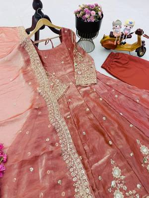 Onion pink fendy silk embroidered stitched kurta set 2