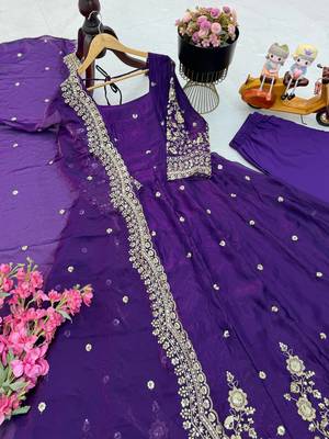 Purple fendy silk embroidered stitched kurta set 2