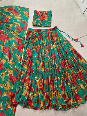 Women's Marble Floral Print Flared Lehenga Choli Set 5