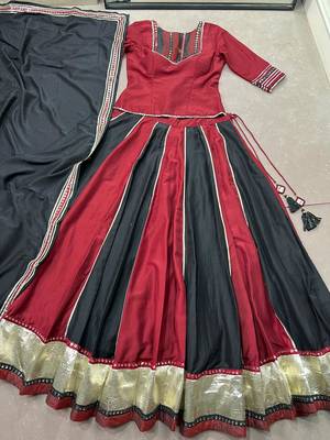 Designer Chinon Lehenga Choli with Embossed Lace & Real Mirror Work for Navratri- Full stitched free size 5