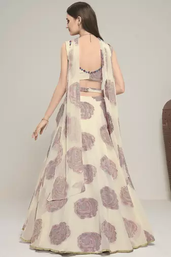 Off White Color Jacquar base Lehenga Choli with Dupatta & Belt