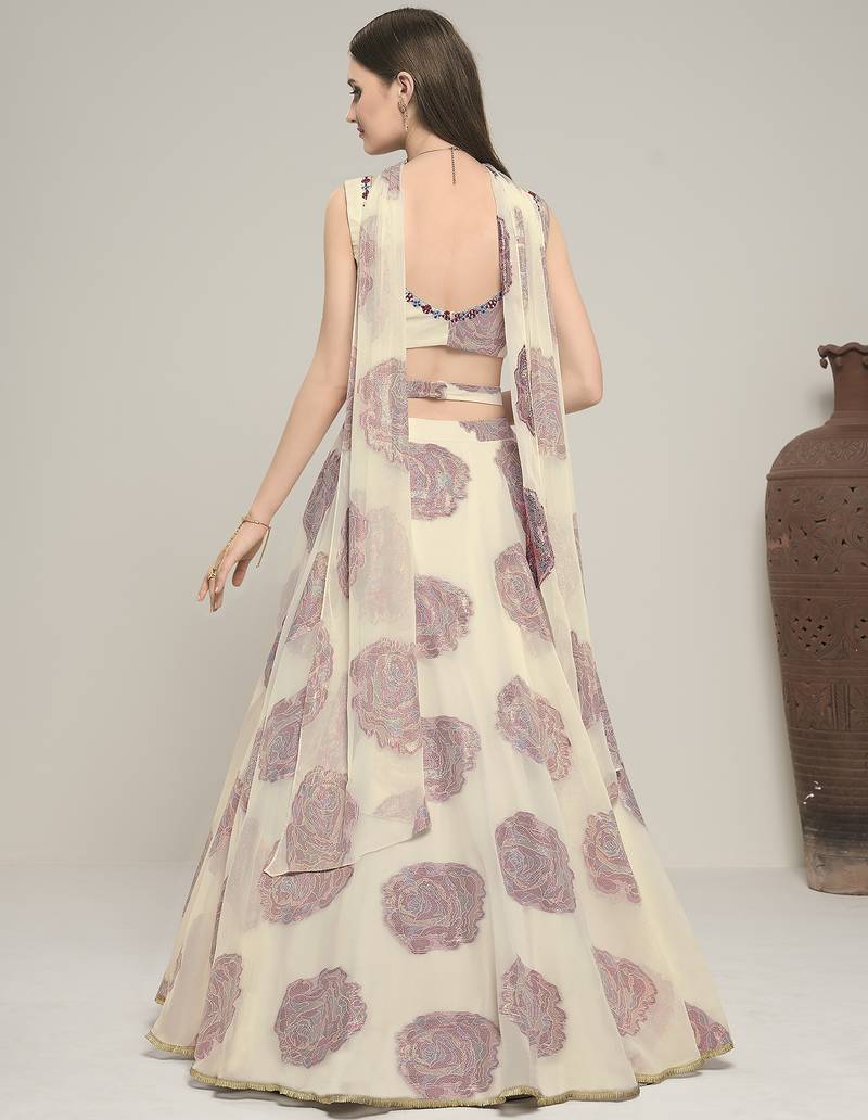 Off White Color Jacquar base Lehenga Choli with Dupatta & Belt