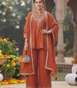 women's vichita silk embroidered anarkali kurta with palazzo and dupatta set