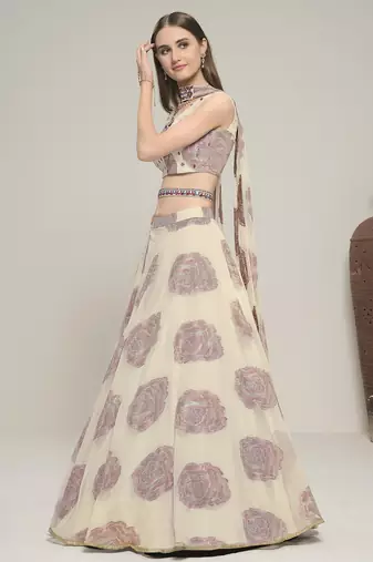 Off White Color Jacquar base Lehenga Choli with Dupatta & Belt