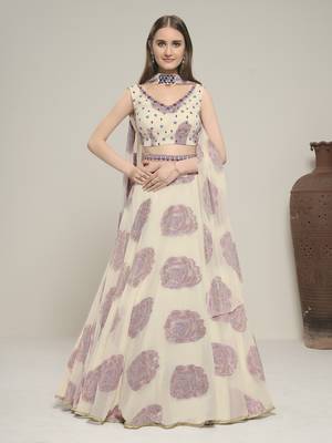 Off White Color Jacquar base Lehenga Choli with Dupatta & Belt 1