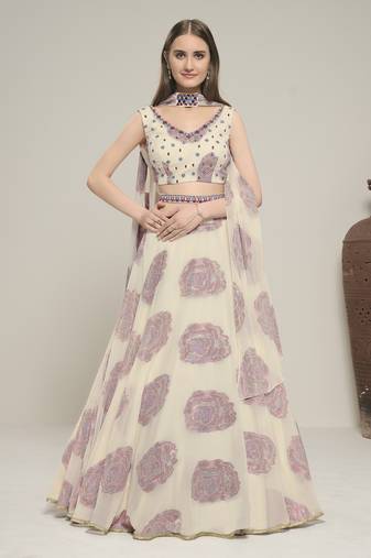 Off White Color Jacquar base Lehenga Choli with Dupatta & Belt