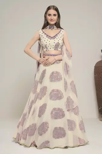 Off White Color Jacquar base Lehenga Choli with Dupatta & Belt
