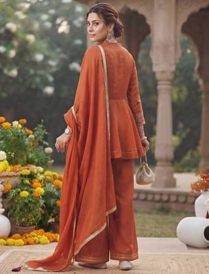 women's vichita silk embroidered anarkali kurta with palazzo and dupatta set 3