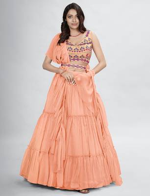 Peach lehenga with sphagetti blouse 1