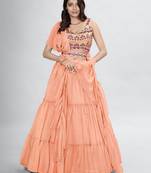 Peach lehenga with sphagetti blouse