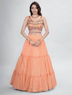 Peach lehenga with sphagetti blouse 2