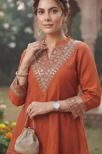 women's vichita silk embroidered anarkali kurta with palazzo and dupatta set