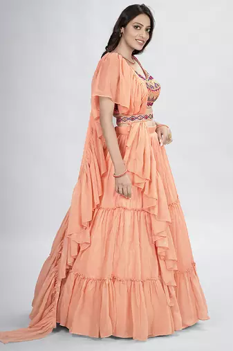 Peach lehenga with sphagetti blouse