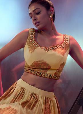  Beige Ruffle Embroidered Lehenga Choli 3