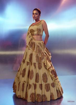  Beige Ruffle Embroidered Lehenga Choli 1