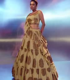  Beige Ruffle Embroidered Lehenga Choli