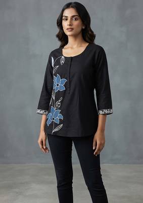 Elegant black floral embroidered short kurti 1