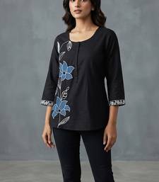 Elegant black floral embroidered short kurti