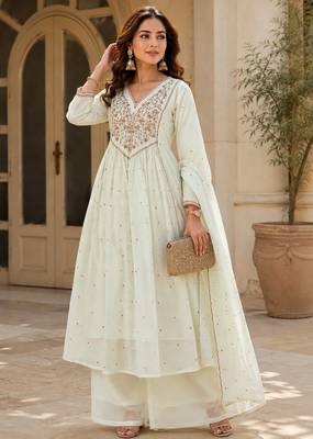 women's premium georgette embroidered kurta set with dupatta 1