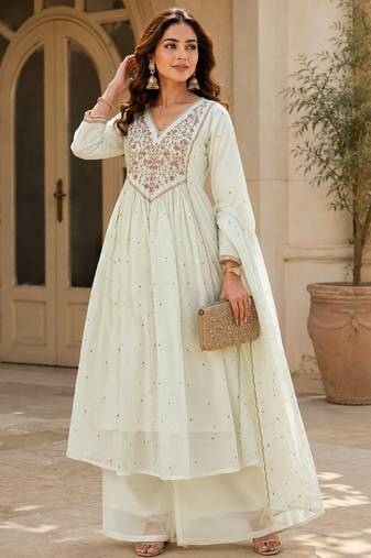 women's premium georgette embroidered kurta set with dupatta