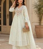 women's premium georgette embroidered kurta set with dupatta
