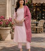 women's art silk embroidered kurta set with dupatta