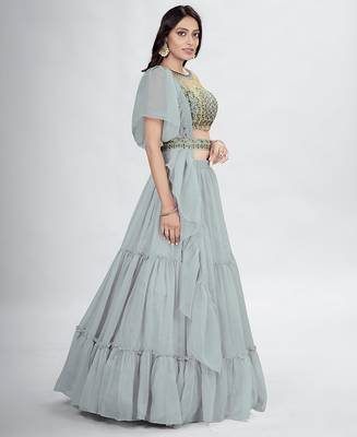 Grey Lehenga Choli with Dupatta and Belt 2