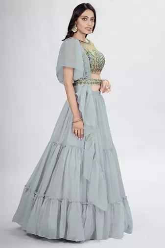 Grey Lehenga Choli with Dupatta and Belt