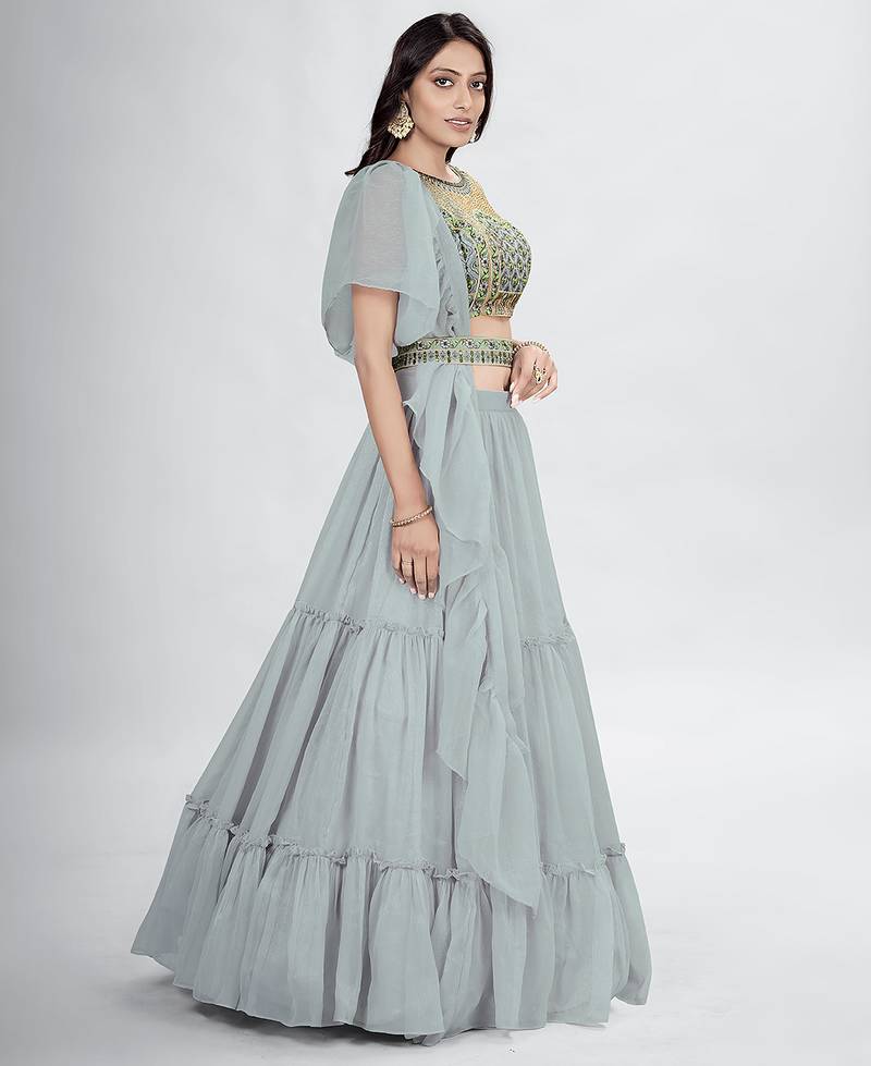Grey Lehenga Choli with Dupatta and Belt