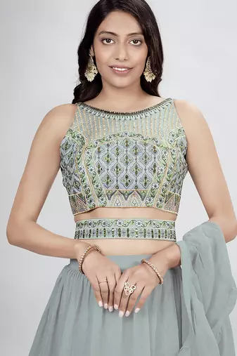 Grey Lehenga Choli with Dupatta and Belt