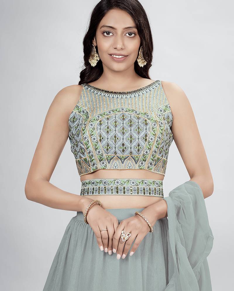 Grey Lehenga Choli with Dupatta and Belt
