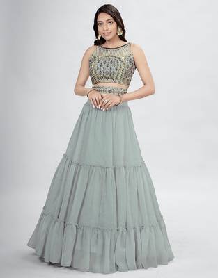 Grey Lehenga Choli with Dupatta and Belt 1