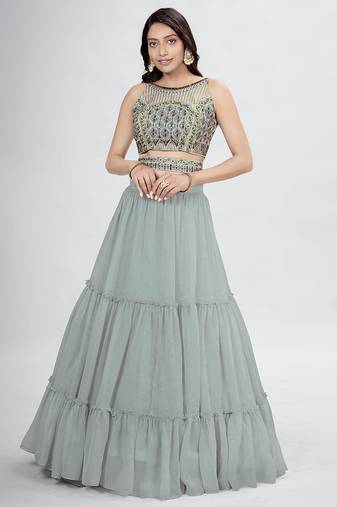 Grey Lehenga Choli with Dupatta and Belt