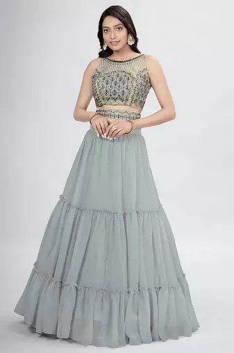 Grey Lehenga Choli with Dupatta and Belt
