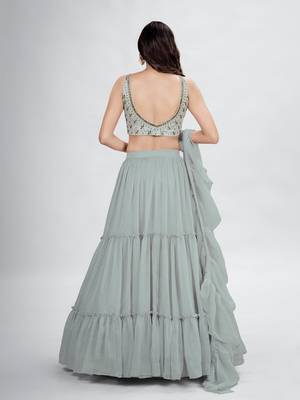 Grey Lehenga Choli with Dupatta and Belt 4
