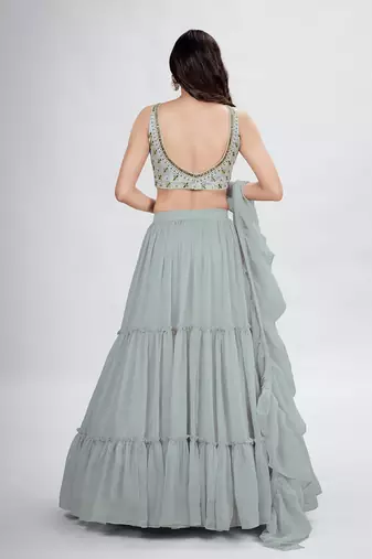 Grey Lehenga Choli with Dupatta and Belt