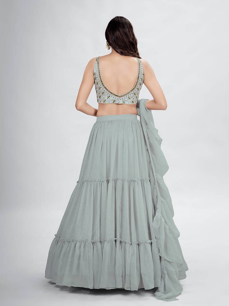 Grey Lehenga Choli with Dupatta and Belt