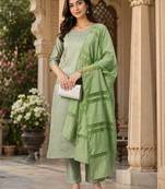 women's art silk fabric embroidered kurta set with dupatta
