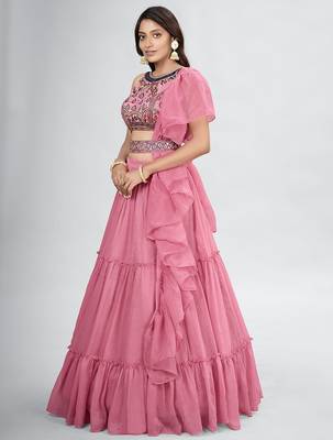 Pink Lehenga Choli with Dupatta and Belt 1