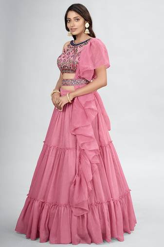 Pink Lehenga Choli with Dupatta and Belt