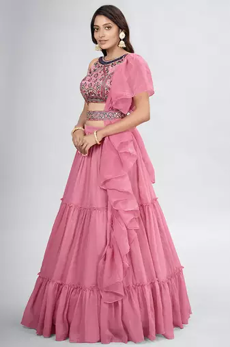 Pink Lehenga Choli with Dupatta and Belt