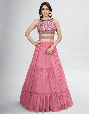 Pink Lehenga Choli with Dupatta and Belt 2