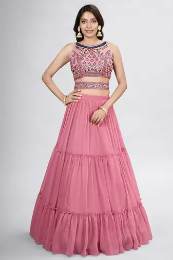 Pink Lehenga Choli with Dupatta and Belt