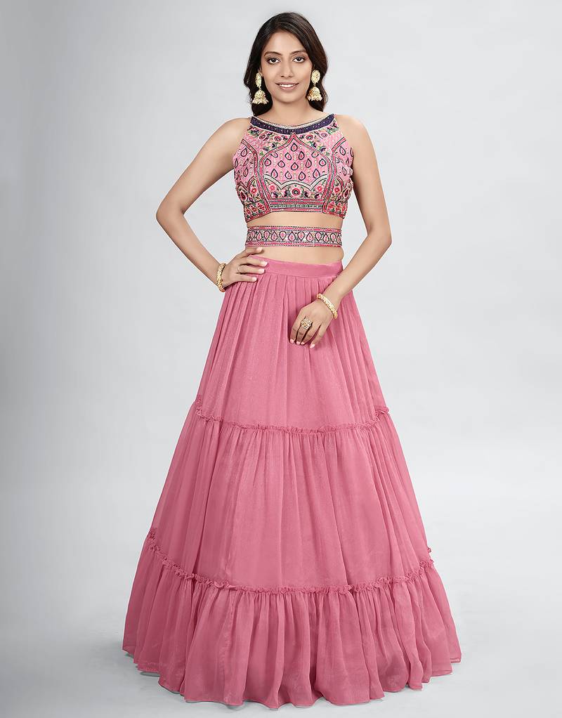 Pink Lehenga Choli with Dupatta and Belt